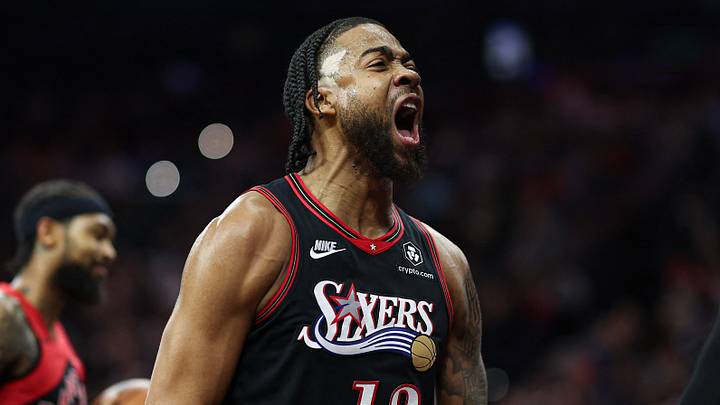 Nov 8, 2025; Philadelphia, Pennsylvania, USA; Philadelphia 76ers forward Trendon Watford (12) reacts after a score and foul against the Toronto Raptors during the first quarter at Xfinity Mobile Arena. Mandatory Credit: Bill Streicher-Imagn Images Nov 8, 2025; Philadelphia, Pennsylvania, USA; Philadelphia 76ers forward Trendon Watford (12) reacts after a score and foul against the Toronto Raptors during the first quarter at Xfinity Mobile Arena. Mandatory Credit: Bill Streicher-Imagn Images