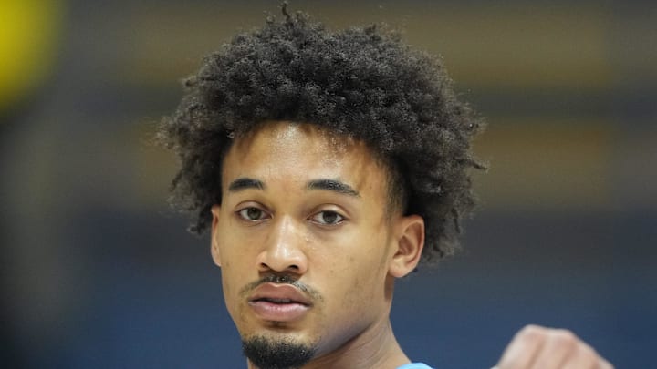 Jan 17, 2026; Berkeley, California, USA; North Carolina Tar Heels guard Seth Trimble (7) before the game against the California Golden Bears at Haas Pavilion. Mandatory Credit: Darren Yamashita-Imagn Images