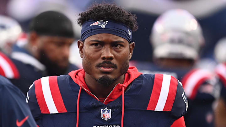 August 8, 2024; Foxborough, MA, USA;  New England Patriots cornerback Jonathan Jones (31) on the sideline during the first half against the Carolina Panthers at Gillette Stadium. Mandatory Credit: Eric Canha-Imagn Images