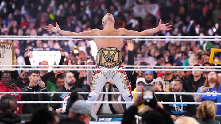 Apr 7, 2024; Philadelphia, PA, USA; 	WWE Universal Championship match between Roman Reigns and Cody