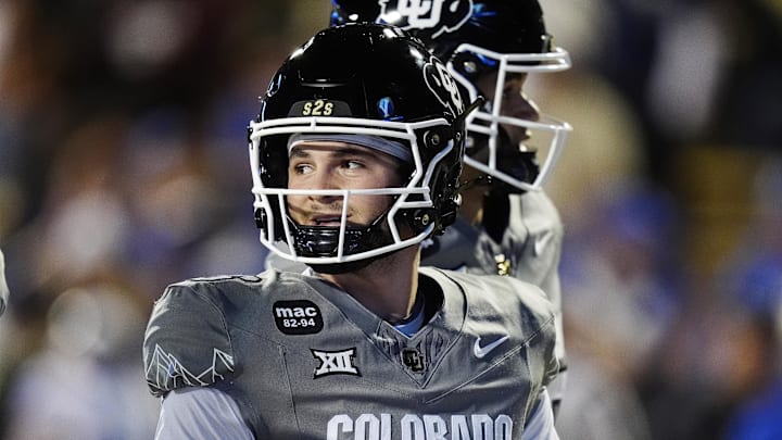 Sep 27, 2025; Boulder, Colorado, USA; Colorado Buffaloes quarterback Ryan Staub (16) before the game against the Brigham Young Cougars at Folsom Field. Mandatory Credit: Ron Chenoy-Imagn Images