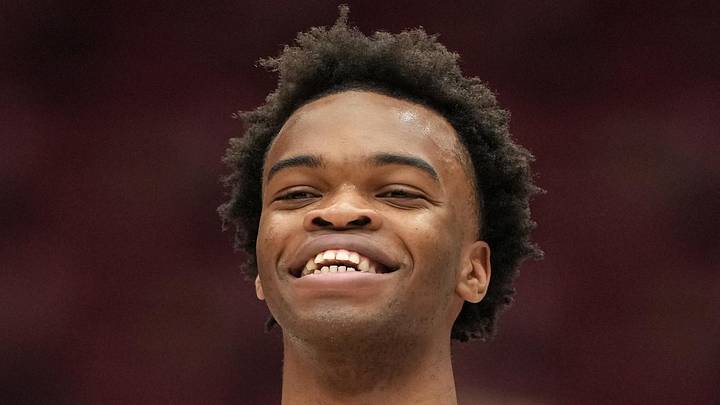 Stanford Cardinal guard Ebuka Okorie (1) stands on the court before the game against the Southern Methodist University Mustangs at Maples Pavilion on Feb 28, 2026.