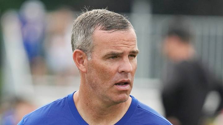 Bills general manager Brandon Beane looks on during day six of Buffalo Bills training camp at St. John Fisher University Thursday, August 5, 2026 in Pittsford.