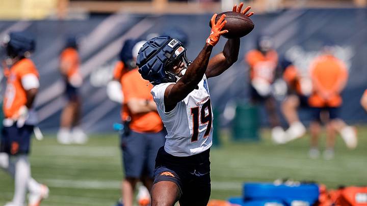Denver Broncos wide receiver Marvin Mims Jr. (19) during Denver Broncos Training Camp. Denver Broncos wide receiver Marvin Mims Jr. (19) during Denver Broncos Training Camp.