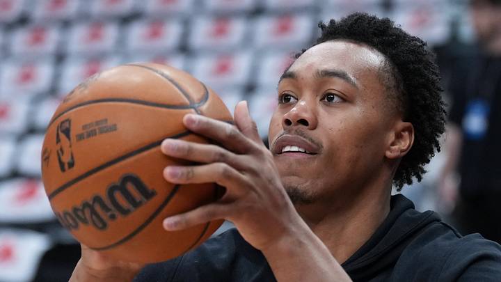 Toronto Raptors forward Scottie Barnes takes jump shots before game six of the first round. Toronto Raptors forward Scottie Barnes takes jump shots before game six of the first round.