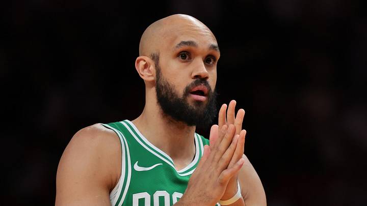 Apr 1, 2026; Miami, Florida, USA; Boston Celtics guard Derrick White (9) looks on before the game against the Miami Heat at Kaseya Center. Mandatory Credit: Sam Navarro-Imagn Images Apr 1, 2026; Miami, Florida, USA; Boston Celtics guard Derrick White (9) looks on before the game against the Miami Heat at Kaseya Center. Mandatory Credit: Sam Navarro-Imagn Images