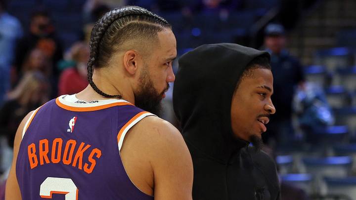 Phoenix Suns forward Dillon Brooks and Memphis Grizzlies guard Ja Morant (right) talk after the game at FedExForum. Phoenix Suns forward Dillon Brooks and Memphis Grizzlies guard Ja Morant (right) talk after the game at FedExForum.