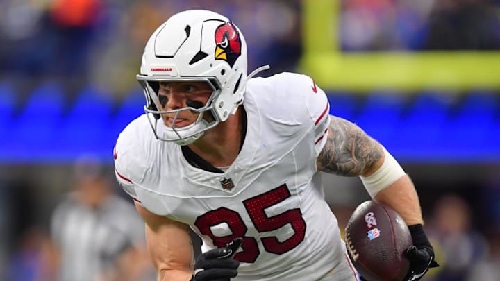 Jan 4, 2026; Inglewood, California, USA; Arizona Cardinals tight end Trey McBride (85) runs after the catch against the Los Angeles Rams during the first half at SoFi Stadium. Mandatory Credit: Gary A. Vasquez-Imagn Images Jan 4, 2026; Inglewood, California, USA; Arizona Cardinals tight end Trey McBride (85) runs after the catch against the Los Angeles Rams during the first half at SoFi Stadium. Mandatory Credit: Gary A. Vasquez-Imagn Images