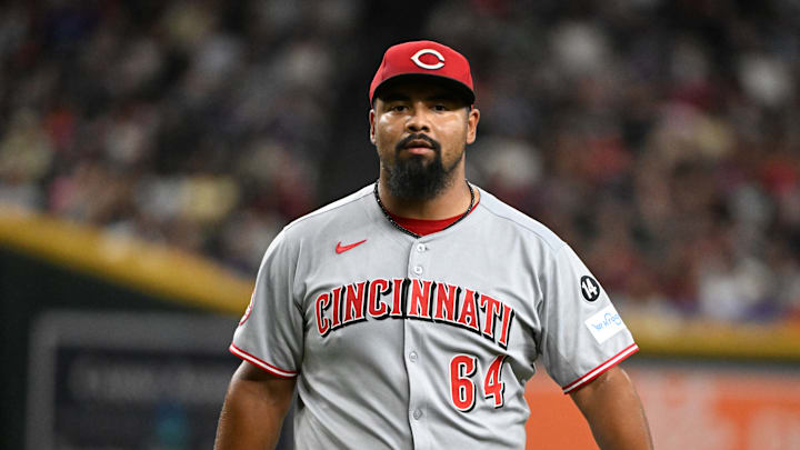 Cincinnati Reds reliever Tony Santillan walks off the mound against the Arizona Diamondbacks.