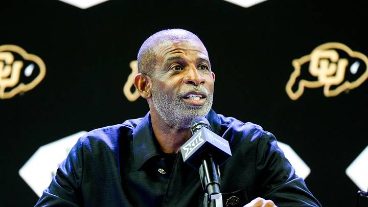 Jul 7, 2026; Frisco, TX, USA; Colorado head coach Deion Sanders speaks to reporters during Big 12 Conference Football Media Days at The Star. Mandatory Credit: Raymond Carlin III-Imagn Images Jul 7, 2026; Frisco, TX, USA; Colorado head coach Deion Sanders speaks to reporters during Big 12 Conference Football Media Days at The Star. Mandatory Credit: Raymond Carlin III-Imagn Images
