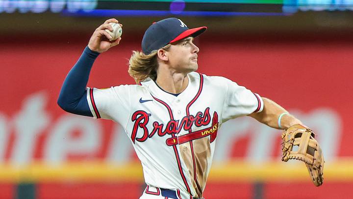 Aug 10, 2026; Cumberland, Georgia, USA; Atlanta Braves shortstop Jim Jarvis (74) throws the ball to first base for an out against the New York Mets during the sixth inning at Truist Park. Mandatory Credit: Jordan Godfree-Imagn Images