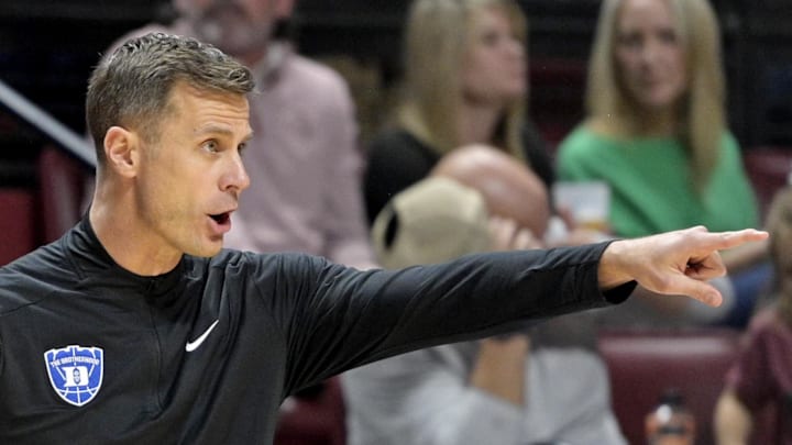 Jan 3, 2026; Tallahassee, Florida, USA; Duke Blue Devils head coach Jon Scheyer during the first half against the Florida State Seminoles at Donald L. Tucker Center. Mandatory Credit: Melina Myers-Imagn Images