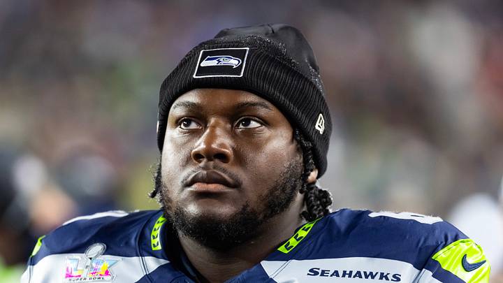 Seattle Seahawks guard Christian Haynes against the New England Patriots during Super Bowl LX at Levi's Stadium.
