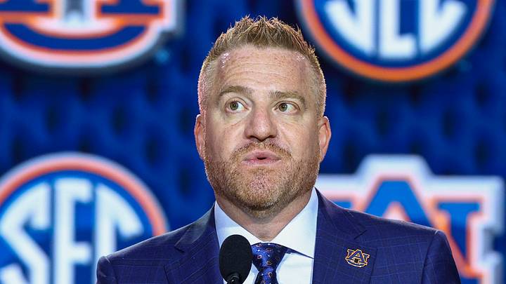 Jul 21, 2026; Tampa, FL, USA; Auburn Tigers head coach Alex Golesh speaks to the press during SEC Football Kickoff Media Day at the Tampa Marriott. Mandatory Credit: Nathan Ray Seebeck-Imagn Images