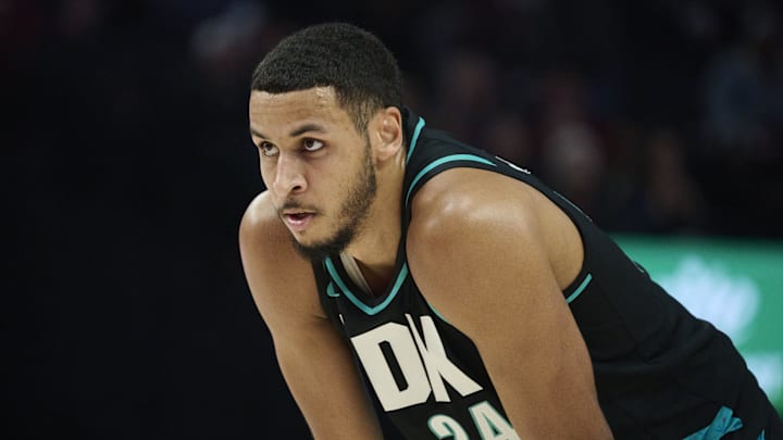 Apr 12, 2026; Portland, Oregon, USA; Portland Trail Blazers forward Kris Murray (24) waits for a free throw shot during the first half against the Sacramento Kings at Moda Center. Mandatory Credit: Troy Wayrynen-Imagn Images