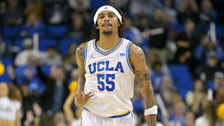 Feb 4, 2025; Los Angeles, California, USA; UCLA Bruins guard Skyy Clark (55) heads down court after a 3-point basket against the Michigan State Spartans at Pauley Pavilion presented by Wescom. Mandatory Credit: Jayne Kamin-Oncea-Imagn Images Feb 4, 2025; Los Angeles, California, USA; UCLA Bruins guard Skyy Clark (55) heads down court after a 3-point basket against the Michigan State Spartans at Pauley Pavilion presented by Wescom. Mandatory Credit: Jayne Kamin-Oncea-Imagn Images