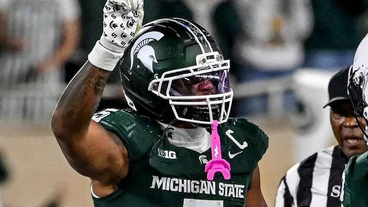 Michigan State's Jordan Hall celebrates a stop against Penn State during the third quarter on Saturday, Nov. 15, 2025, at Spartan Stadium in East Lansing. Michigan State's Jordan Hall celebrates a stop against Penn State during the third quarter on Saturday, Nov. 15, 2025, at Spartan Stadium in East Lansing.