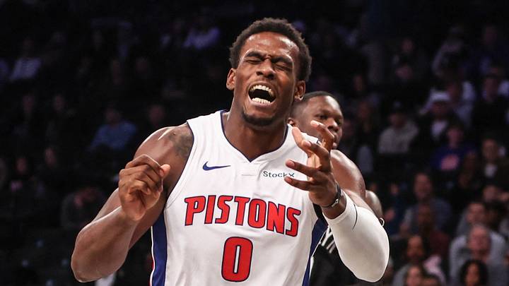 Nov 3, 2024; Brooklyn, New York, USA; Detroit Pistons center Jalen Duren (0) reacts after committing a turnover in the first quarter against the Brooklyn Nets at Barclays Center. Mandatory Credit: Wendell Cruz-Imagn Images Nov 3, 2024; Brooklyn, New York, USA; Detroit Pistons center Jalen Duren (0) reacts after committing a turnover in the first quarter against the Brooklyn Nets at Barclays Center. Mandatory Credit: Wendell Cruz-Imagn Images