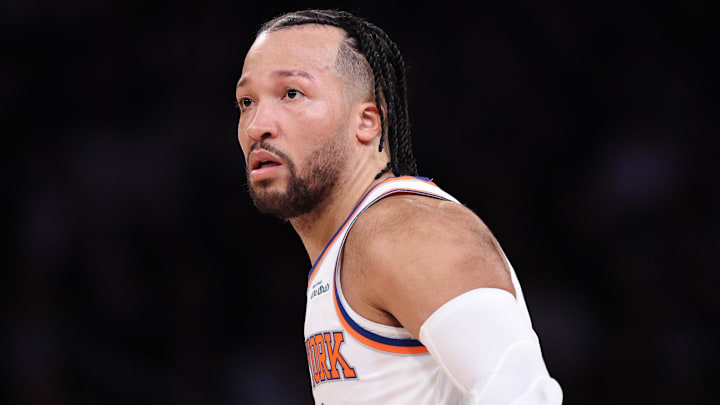 Mar 4, 2026; New York, New York, USA; New York Knicks guard Jalen Brunson (11) looks back during the first half against the Oklahoma City Thunder at Madison Square Garden. Mandatory Credit: Vincent Carchietta-Imagn Images