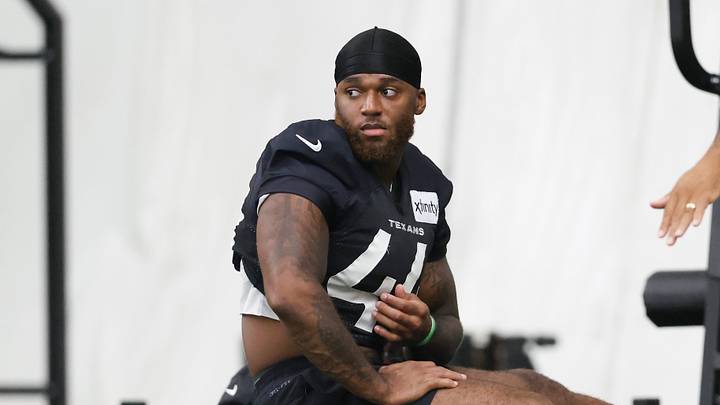 Jul 31, 2026; Houston, TX, USA; Houston Texans running back British Brooks (44) during training camp at Houston Methodist Training Center. Mandatory Credit: Troy Taormina-Imagn Images Jul 31, 2026; Houston, TX, USA; Houston Texans running back British Brooks (44) during training camp at Houston Methodist Training Center. Mandatory Credit: Troy Taormina-Imagn Images