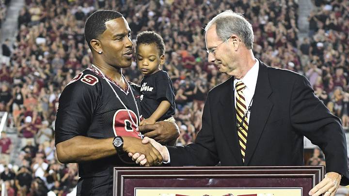 FSU legend Peter Warrick had his number retired during half time of FSU's game against Virginia Tech on Monday night.
Fsv Fsufootballvsvt Jg 09032018 9 FSU legend Peter Warrick had his number retired during half time of FSU's game against Virginia Tech on Monday night.
Fsv Fsufootballvsvt Jg 09032018 9