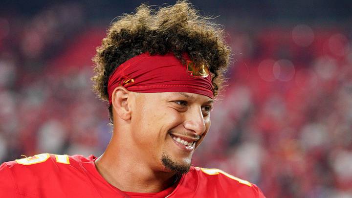 Sep 5, 2024; Kansas City, Missouri, USA; Kansas City Chiefs quarterback Patrick Mahomes (15) speaks to a reporter after the win over the Baltimore Ravens at GEHA Field at Arrowhead Stadium. Mandatory Credit: Denny Medley-Imagn Images