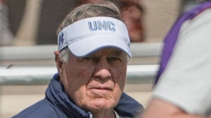 University of North Carolina Head Coach Bill Belichick during warm up period before the game at Memorial Stadium in Clemson, S.C. Saturday, September 19, 2026. University of North Carolina Head Coach Bill Belichick during warm up period before the game at Memorial Stadium in Clemson, S.C. Saturday, September 19, 2026.