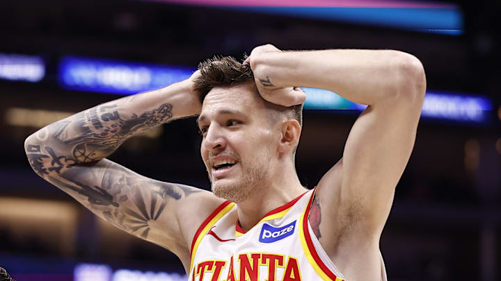 Atlanta Hawks forward Vit Krejci reacts after being called for a foul against the Sacramento Kings during the third quarter at Golden 1 Center Atlanta Hawks forward Vit Krejci reacts after being called for a foul against the Sacramento Kings during the third quarter at Golden 1 Center