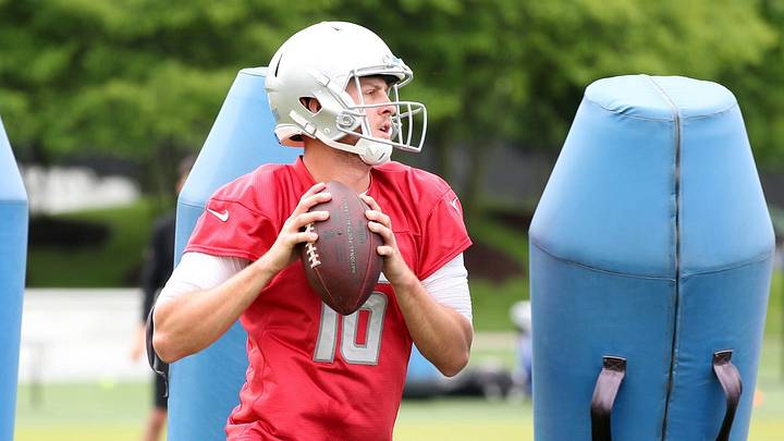 Detroit Lions quarterback Jared Goff goes through drills during OTAs at team's Allen Park Performance Center Detroit Lions quarterback Jared Goff goes through drills during OTAs at team's Allen Park Performance Center