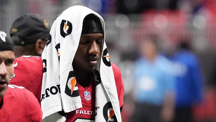 Oct 11, 2026; Atlanta, Georgia, USA;  Atlanta Falcons defensive back Sydney Brown (29) and dquarterback Michael Penix Jr. (9) leave the field after losing to the Baltimore Ravens at Mercedes-Benz Stadium.  Mandatory Credit: Dale Zanine-Imagn Images