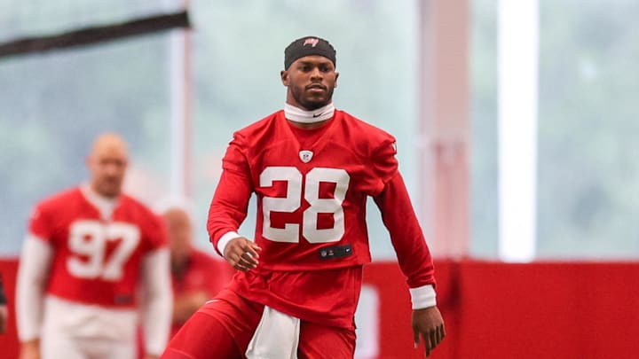 Jun 10, 2025; Tampa Bay, FL, USA; Tampa Bay Buccaneers safety Shilo Sanders (28) participates in mini camp at AdventHealth Training Center. Mandatory Credit: Nathan Ray Seebeck-Imagn Images