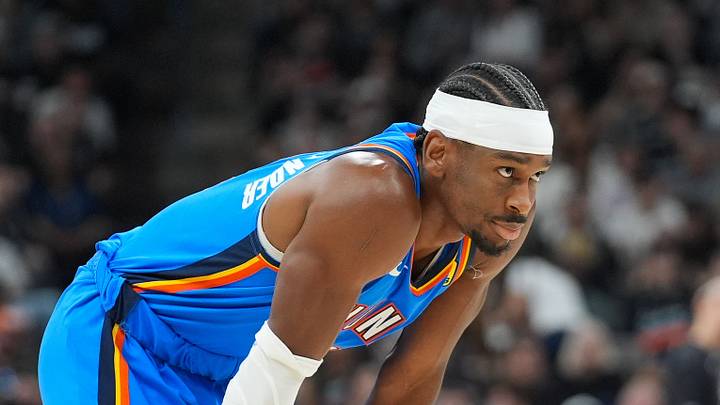 May 24, 2026; San Antonio, Texas, USA; Oklahoma City Thunder guard Shai Gilgeous-Alexander (2) looks on in the first quarter against the San Antonio Spurs during game four of the western conference finals for the 2026 NBA playoffs at Frost Bank Center. Mandatory Credit: Daniel Dunn-Imagn Images May 24, 2026; San Antonio, Texas, USA; Oklahoma City Thunder guard Shai Gilgeous-Alexander (2) looks on in the first quarter against the San Antonio Spurs during game four of the western conference finals for the 2026 NBA playoffs at Frost Bank Center. Mandatory Credit: Daniel Dunn-Imagn Images