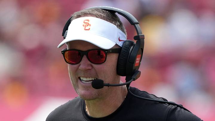Aug 29, 2026; Los Angeles, California, USA; Southern California Trojans head coach Lincoln Riley reacts against the San Jose State Spartans in the first half at United Airlines Field at Los Angeles Memorial Coliseum. Mandatory Credit: Kirby Lee-Imagn Images Aug 29, 2026; Los Angeles, California, USA; Southern California Trojans head coach Lincoln Riley reacts against the San Jose State Spartans in the first half at United Airlines Field at Los Angeles Memorial Coliseum. Mandatory Credit: Kirby Lee-Imagn Images
