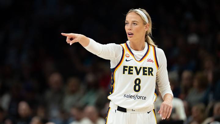 Indiana Fever guard Sophie Cunningham (8) looks on against the Minnesota Lynx. Indiana Fever guard Sophie Cunningham (8) looks on against the Minnesota Lynx.