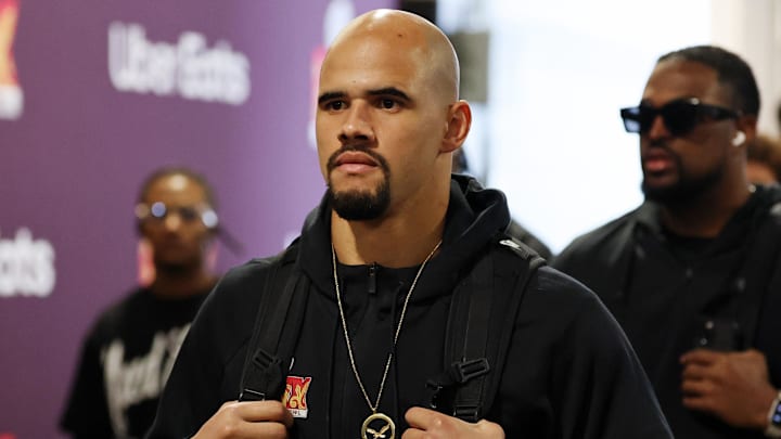 Feb 9, 2025; New Orleans, LA, USA; Philadelphia Eagles linebacker Zack Baun (53) arrives before Super Bowl LIX at Caesars Superdome. Mandatory Credit: Stephen Lew-Imagn Images Feb 9, 2025; New Orleans, LA, USA; Philadelphia Eagles linebacker Zack Baun (53) arrives before Super Bowl LIX at Caesars Superdome. Mandatory Credit: Stephen Lew-Imagn Images