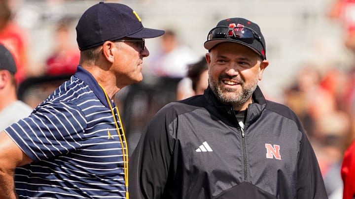 Sep 30, 2023; Lincoln, Nebraska, USA; Michigan Wolverines head coach Jim Harbaugh and Nebraska