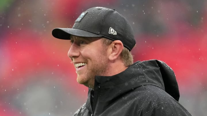 Oct 19, 2025; London, United Kingdom; Jacksonville Jaguars head coach Liam Coen looks on during warmups before a NFL International Series game between the Los Angeles Rams and the Jacksonville Jaguars at Wembley Stadium. Mandatory Credit: Kirby Lee-Imagn Images Oct 19, 2025; London, United Kingdom; Jacksonville Jaguars head coach Liam Coen looks on during warmups before a NFL International Series game between the Los Angeles Rams and the Jacksonville Jaguars at Wembley Stadium. Mandatory Credit: Kirby Lee-Imagn Images