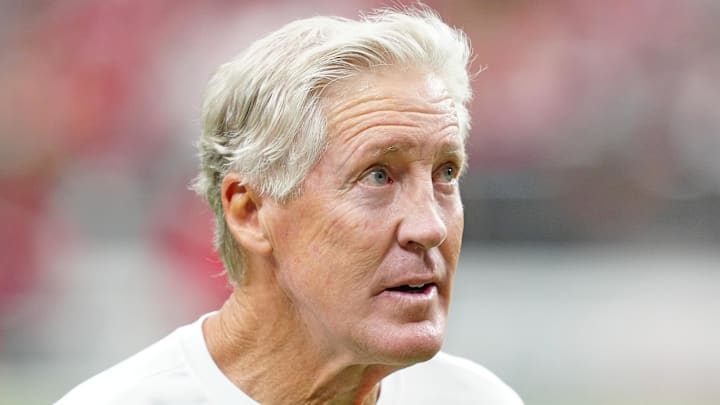 Aug 16, 2025; Paradise, Nevada, USA; Las Vegas Raiders head coach Pete Carroll walks off the field after the Raiders were defeated by the San Francisco 49ers 22-19 at Allegiant Stadium. Mandatory Credit: Stephen R. Sylvanie-Imagn Images