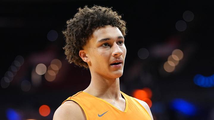 Tennessee Volunteers forward Nate Ament (10) looks on during a practice session ahead of the first round of the men's 2026 NCAA Tournament at Xfinity Mobile Arena on March 19, 2026.