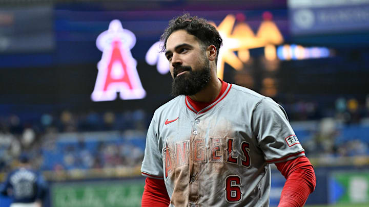 Apr 17, 2024; St. Petersburg, Florida, USA; Los Angeles Angels third baseman Anthony Rendon (6)