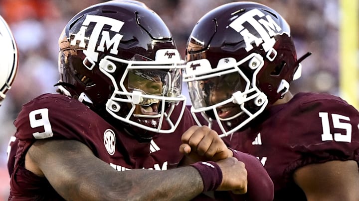 Sep 27, 2025; College Station, Texas, USA; Texas A&M Aggies defensive end Cashius Howell (9) reacts after a sack during the fourth quarter against the Auburn Tigers at Kyle Field. Mandatory Credit: Maria Lysaker-Imagn Images Sep 27, 2025; College Station, Texas, USA; Texas A&M Aggies defensive end Cashius Howell (9) reacts after a sack during the fourth quarter against the Auburn Tigers at Kyle Field. Mandatory Credit: Maria Lysaker-Imagn Images