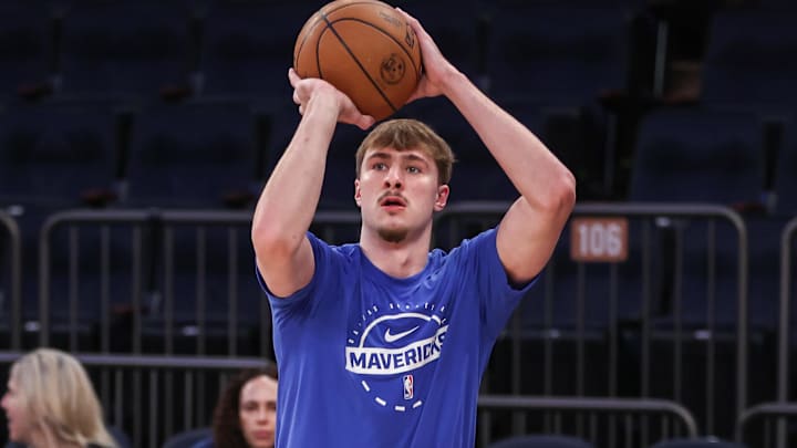 Jan 19, 2026; New York, New York, USA;  Dallas Mavericks forward Cooper Flagg (32) warms up prior to the game against the New York Knicks at Madison Square Garden. Mandatory Credit: Wendell Cruz-Imagn Images