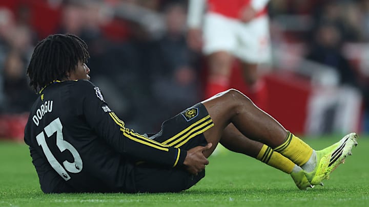 Patrick Dorgu was unable to finish the game at Arsenal.