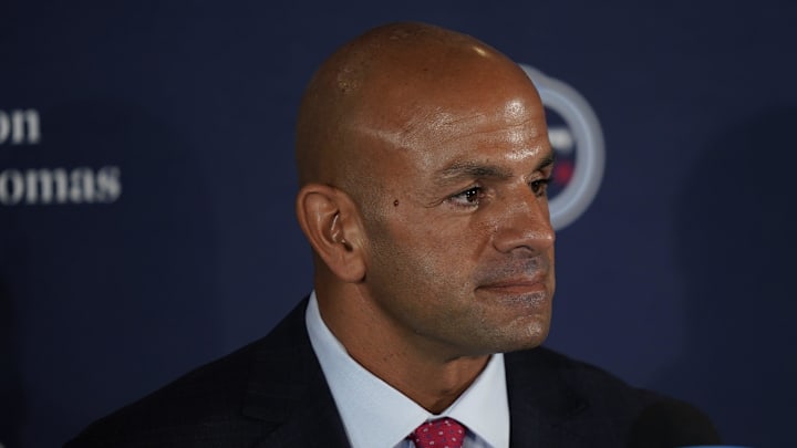 New Tennessee Titans coach Robert Saleh speaks to the media at Ascension Saint Thomas Sports Park in Nashville, Tenn., Thursday, Jan. 29, 2026. New Tennessee Titans coach Robert Saleh speaks to the media at Ascension Saint Thomas Sports Park in Nashville, Tenn., Thursday, Jan. 29, 2026.