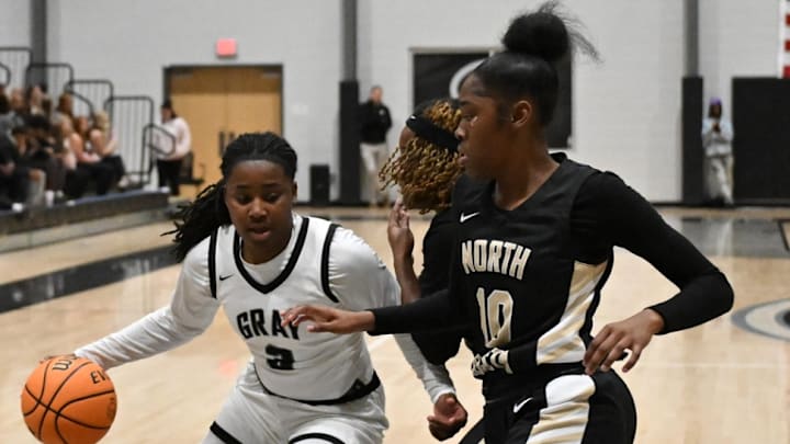 Gray Collegiate guard Aneya Britt against North A