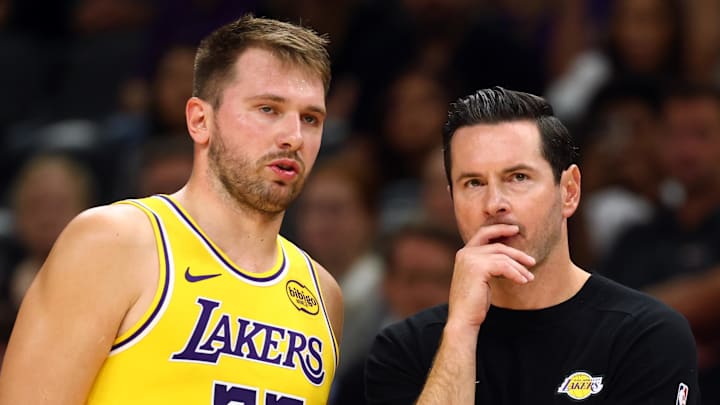 Lakers Luka Doncic with head coach JJ Redick