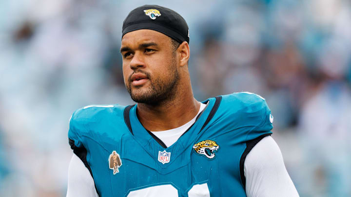 Sep 7, 2025; Jacksonville, Florida, USA; Jacksonville Jaguars defensive tackle Arik Armstead (91) against the Carolina Panthers at EverBank Stadium. Mandatory Credit: Morgan Tencza-Imagn Images Sep 7, 2025; Jacksonville, Florida, USA; Jacksonville Jaguars defensive tackle Arik Armstead (91) against the Carolina Panthers at EverBank Stadium. Mandatory Credit: Morgan Tencza-Imagn Images