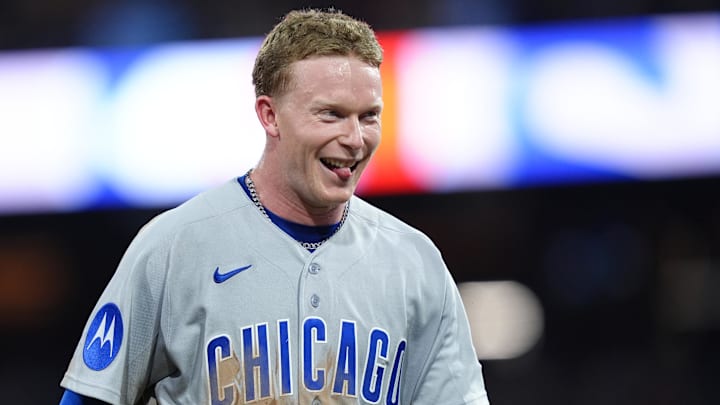 Chicago Cubs outfielder Pete Crow-Armstrong (42) reacts against the Philadelphia Phillies in the sixth inning at Citizens Bank Park on April 15, 2026.