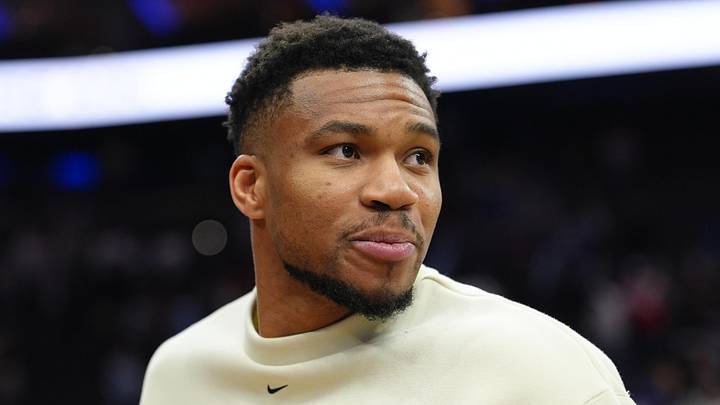 Milwaukee Bucks forward Giannis Antetokounmpo looks on after a game against the Philadelphia 76ers at Xfinity Mobile Arena on Apr 12, 2026.