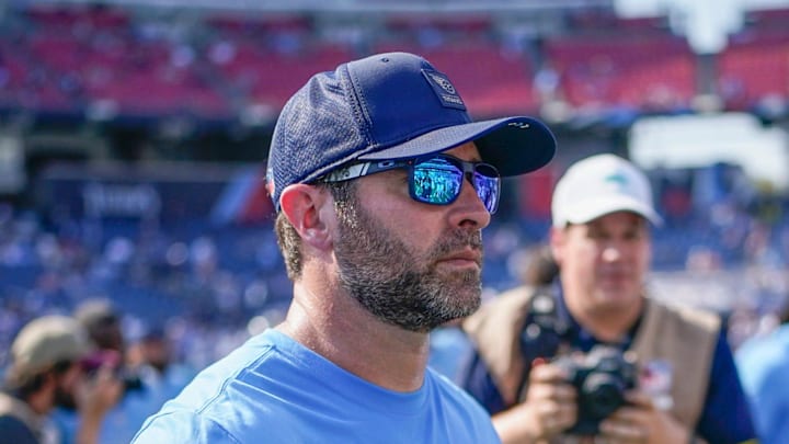 Tennessee Titans coach Brian Callahan exits the field after the game against the Indianapolis Colts. Tennessee Titans coach Brian Callahan exits the field after the game against the Indianapolis Colts.